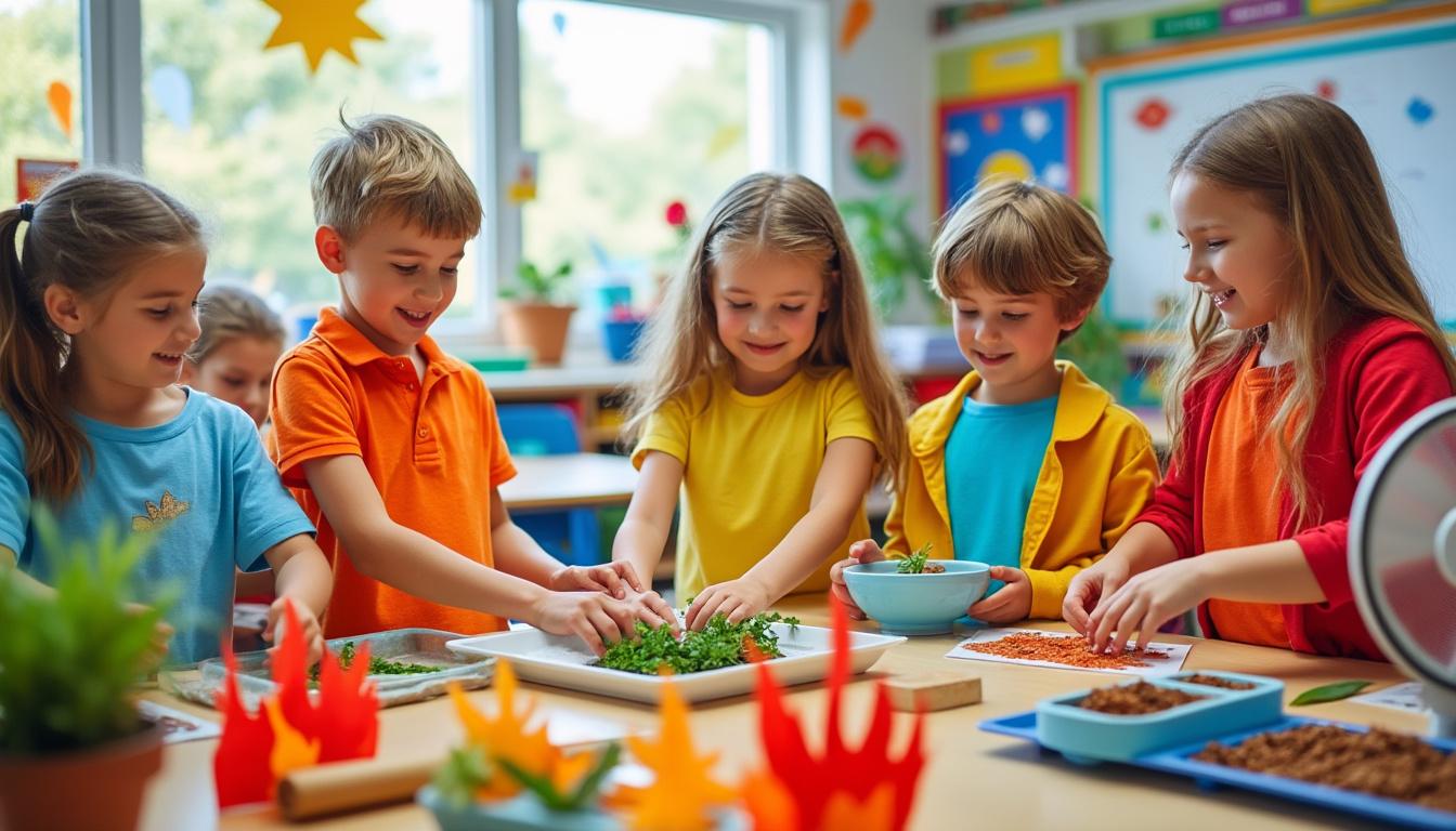 découvrez pourquoi les activités sur les 4 éléments (eau, air, terre, feu) en maternelle favorisent l’éveil sensoriel, la créativité et le développement global des enfants pour une éducation holistique et équilibrée.