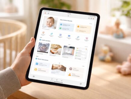 centralisez tous les documents importants du dossier pédiatrique de votre bébé sur ipad air pour un accès facile et rapide lors des visites médicales.