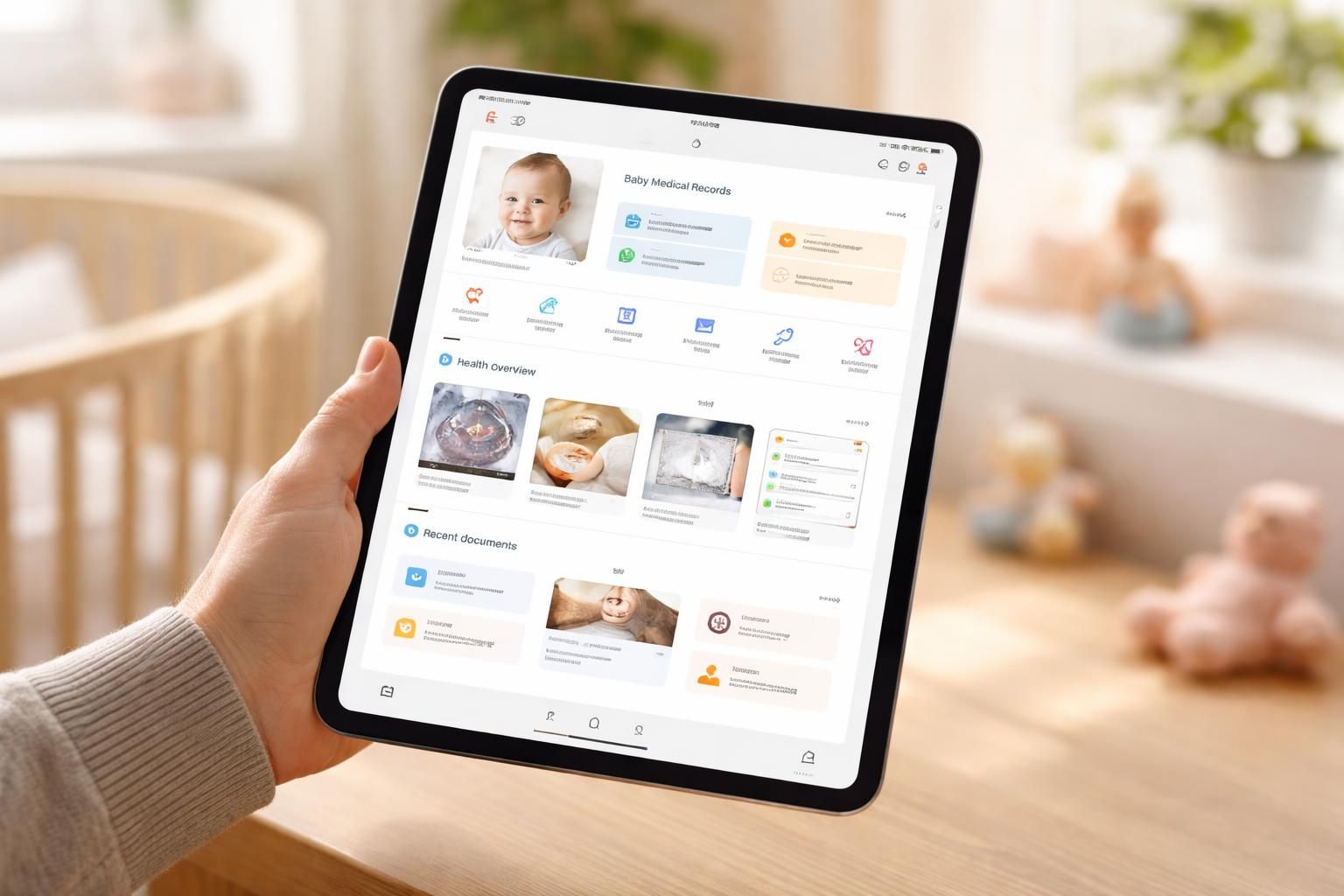 centralisez tous les documents importants du dossier pédiatrique de votre bébé sur ipad air pour un accès facile et rapide lors des visites médicales.