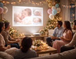 découvrez un diaporama émouvant pour la baby shower de votre bébé, projeté avec un vidéoprojecteur acer pour une ambiance mémorable et conviviale.