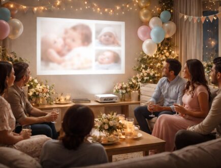 découvrez un diaporama émouvant pour la baby shower de votre bébé, projeté avec un vidéoprojecteur acer pour une ambiance mémorable et conviviale.