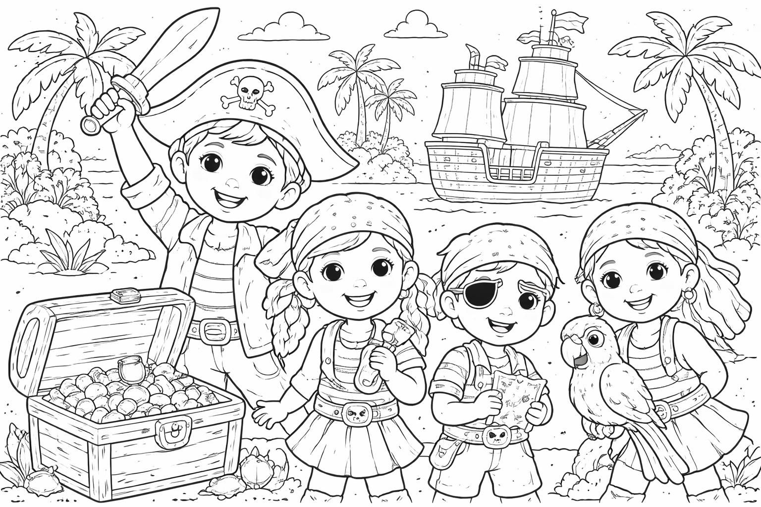 explorez notre collection de dessins de pirates à colorier, parfaite pour stimuler l'imagination et la créativité des enfants tout en s'amusant.