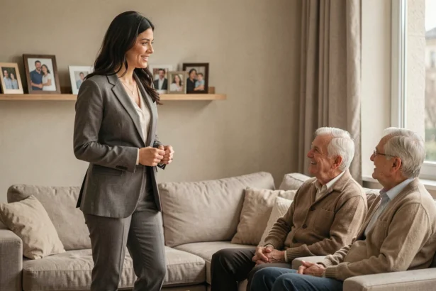 Kelly Vedovelli en compagnie de ses parents dans un salon parisien moderne, moment de complicité familiale