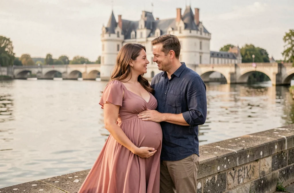 Bruno Riva photographe grossesse à Blois – couple attendant un enfant au bord de la Loire