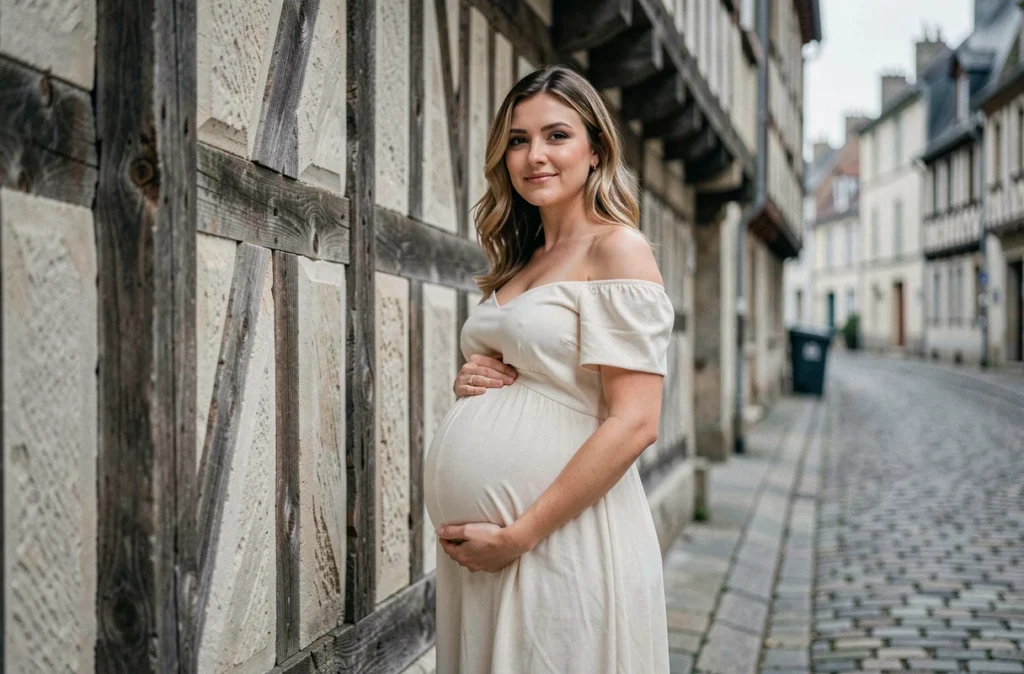 Céline Vluggens photographe grossesse à Blois – portrait devant architecture historique