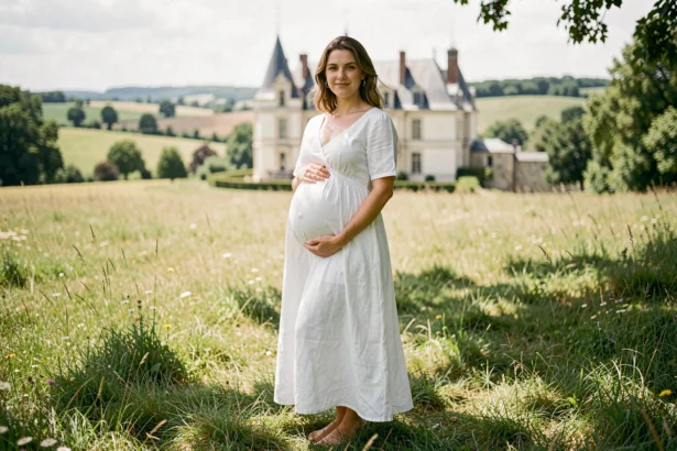 Photographe de grossesse en Centre-Val de Loire – femme enceinte dans un paysage de la région