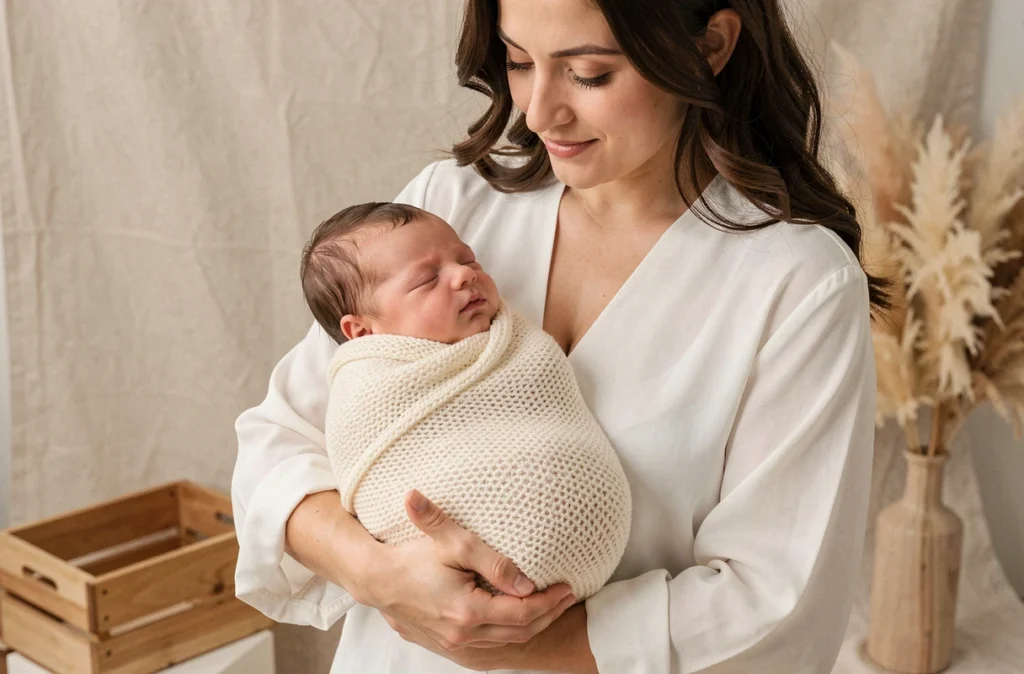 Studio des Anges – photographe naissance et grossesse en studio avec nouveau-né